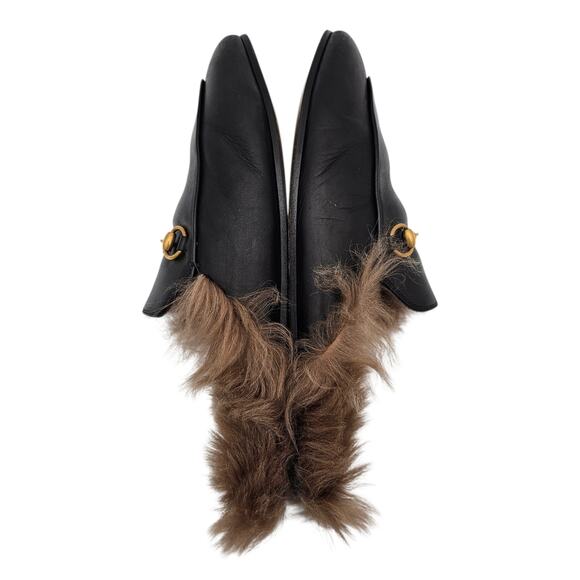 Gucci Princetown Horsebit Flat Slide Mule Fur Lined Black Leather Size 40 US 10 - Picture 5 of 9